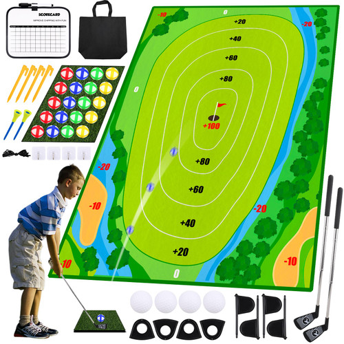 DUYOYU Golf Chipping Game - Upgrade Indoor Velcro Golf Chipping, Perfect Outdoor Games for Kids Golf Game & Practice（Green）