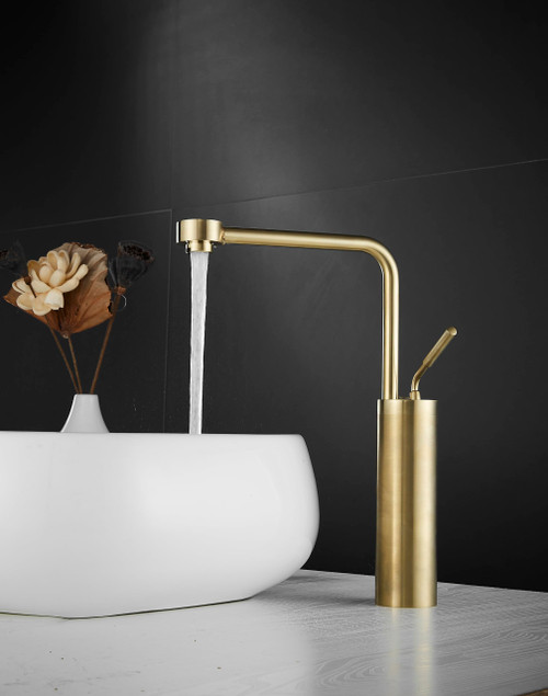 Bathroom Faucet Gold Brushed Vessel Sink Faucet - Single Handle Bathroom Vanity Sink Faucet One Hole Tall Faucet, with Water Supply Hoses