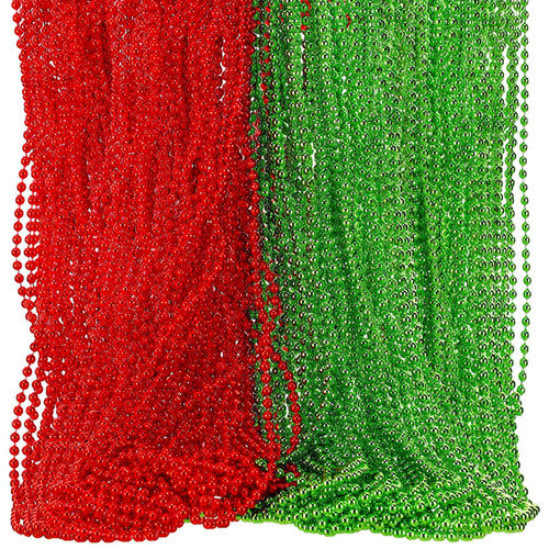 Tigeen 100 Pcs Mardi Gras Beads Necklaces Bulk 30'' Metallic Beaded Necklace for Mardi Gras St Patricks Day Wedding Graduation Birthday Party Favors Parade Spirit Wear(Red, Green)