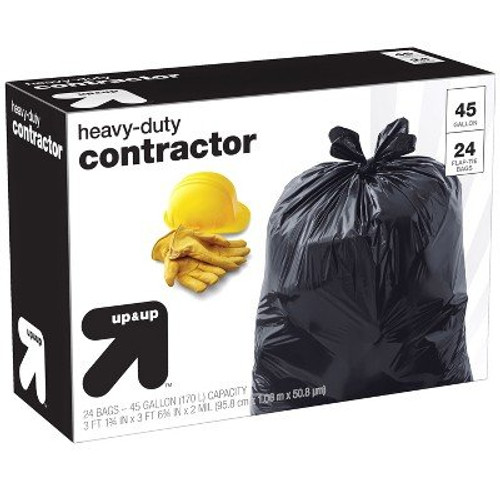 Heavy-Duty Contractor Flap-Tie Trash Bags - 45 Gallon - 24ct - up & up153; Black Heavy-Duty Contractor Flap-Tie Trash Bags - 45 Gallon - 24ct - up & up153; Black