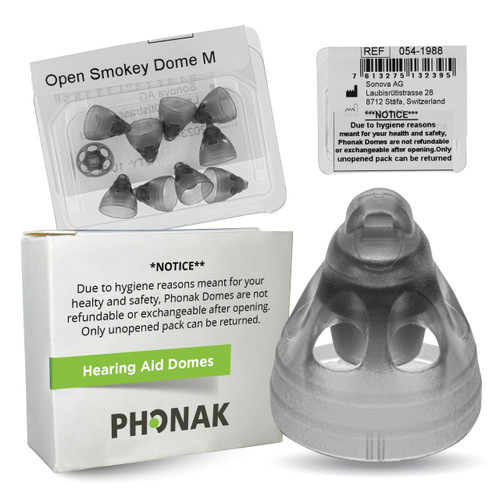 Phonak Open Smokey Dome Medium (0.31 inch=8mm) 10 Domes, Genuine OEM Switzerland Replacement by Sonova, Hearing Aid Domes for Standard 2 Pin Receiver Accessories -1 Pack/10 Domes Total