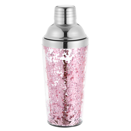 uxcell 16OZ(450ml) Plastic Cocktail Shaker With Strainer, Stainless Steel Top Cocktail Shaker Bottle Wine Mixer Bottle for Bar Party Home Use Wine Shaker Bar Mixing Tool, Pink