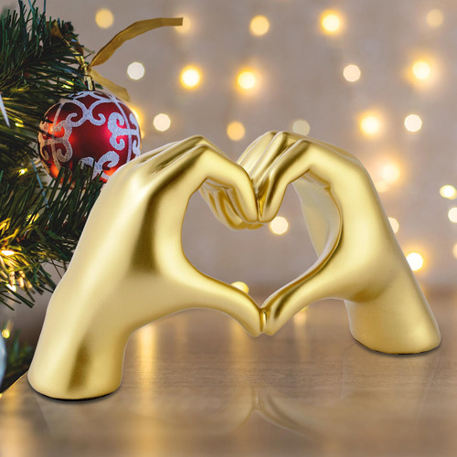 shellspace Christmas Decorations Indoor, Heart Hands Sculpture, Gold Figurines Christmas Tabletop Decor for Cabinet Mantel Shelves Fireplace Home Decor Love Sign Art Statues