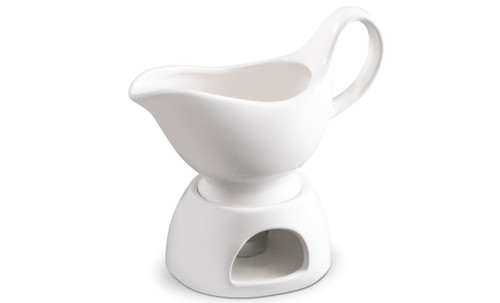 Porcelain Gravy Sauce Boat with Stand and Candle, white