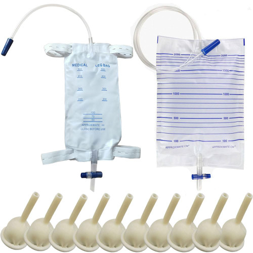 Condom Catheter External self Sealing Set 10pcs Male Condom Catheter 1pcs 500ml Leg Bag 1pcs 2000ml Drainage Bag(25mm/0.98inch)