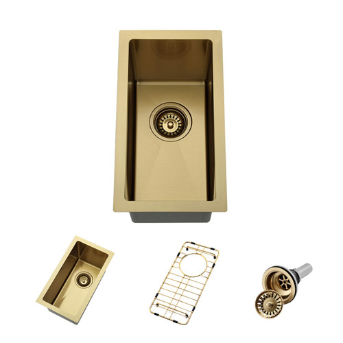 BoomHoze Gold Wet Bar Sink, 10 x 18 Inch Stainless Steel Small Undermount Kitchen Bar Sink 16 Gauge Single Bowl with Grid and Drain Strainer BoomHoze Gold Wet Bar Sink, 10 x 18 Inch Stainless Steel Small Undermount Kitchen Bar Sink 16 Gauge Single Bowl with Grid and Drain Strainer
