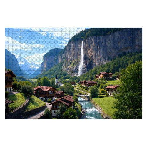 Jigsaw Puzzles 1000 Pieces for Adult Lauterbrunnen Valley Switzerland Summer Mountain European Landscape Puzzle Game for Family Wooden Puzzle Toy Educational Games Puzzles for Home Decor