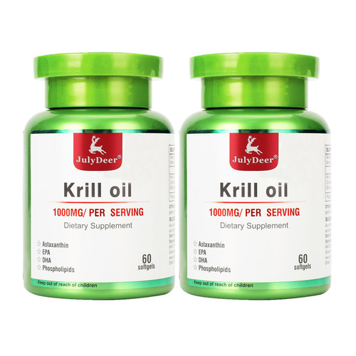 2 Bottles Antarctic Krill Oil 1000 mg with Omega-3s EPA, DHA, Astaxanthin and Phospholipids 60 Softgels Supplement No Fishy Aftertaste for Joint, Heart, Brain and Immunity - 120 Softgels