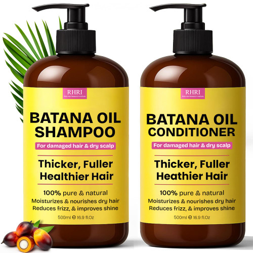 Batana Oil Shampoo and Conditioner Set | Raw Organic Batana Oil for Hair Growth | Clarifying & Thickening Treatment for Thinning Hair | Shampoo and Conditioner for Men & Women