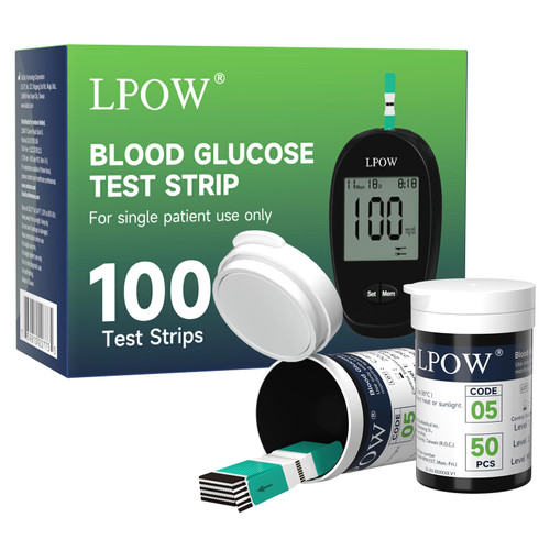 LPOW Blood Sugar Test Strips, 100 Count for Diabetes, Use with LPOW Blood Glucose Monitor