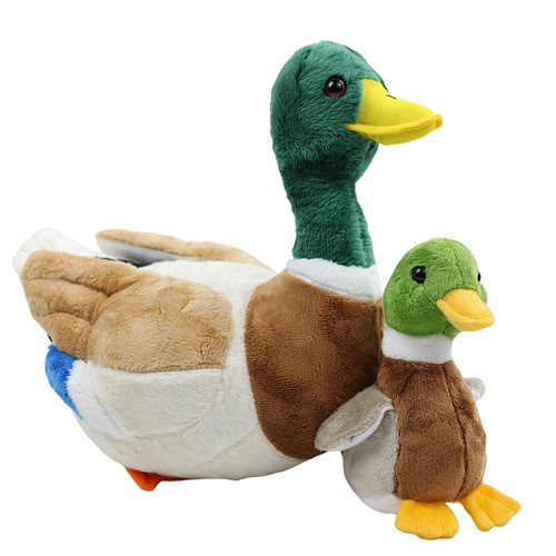 POPOTATO Mallard Duck Plush Daddy 13" with a Baby Duck Plushies, 2PCS Mallard Duck Stuffed Animal