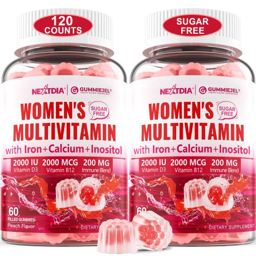 (2 Pack) Sugar Free Methylated Multivitamin for Women Gummies with Calcium, D3 K2, Inositol, Folate, Biotin, Iron, Vitamin A, C, E, B Complex - Multi Vitamins & Minerals - Energy, Immune, Bone - Vegan