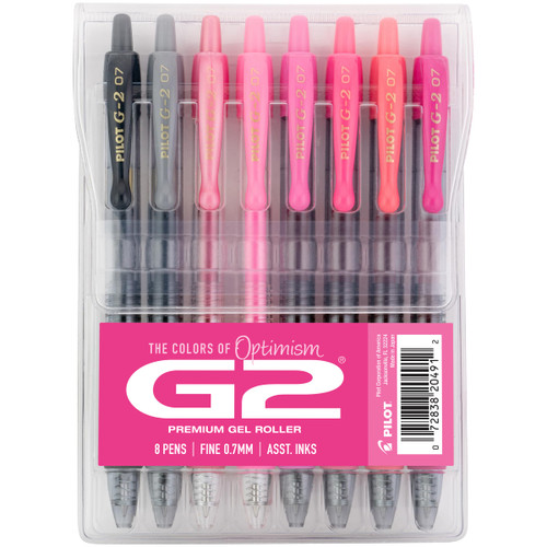 Pilot G2 Premium Gel Roller Pens, Fine Point Gel Pens, Boost Pink Pack, The Colors of Optimism, 8-Pack Pouch, 0.7 mm, Assorted - Ideal for School, Journaling, & Office Writing