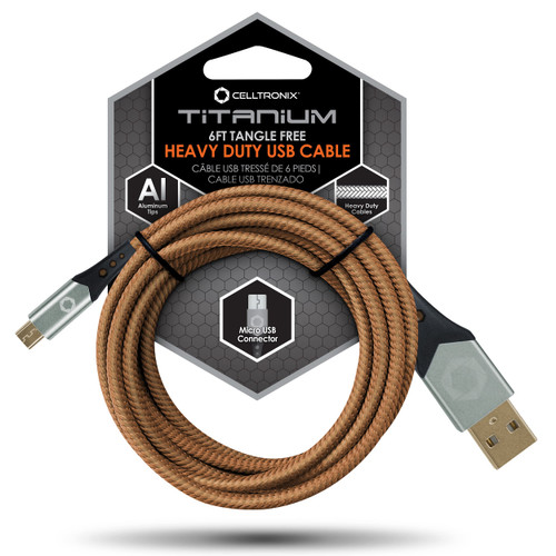 *Celltronix MCX Titanium 6FT Fast Charging Tangle Free Heavy Duty Micro USB Cable. Built to Last! Includes Sync+Charge & Aluminum Tips for Optimum Connectivity