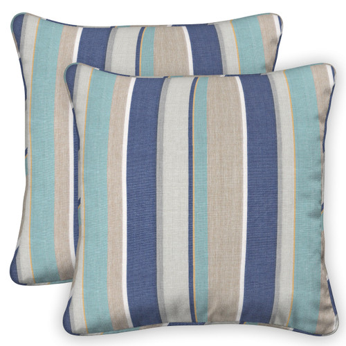 Honeycomb Outdoor Square Toss Pillow Cover 2-Pack, 18 x 18, Stripe Blue & Beige Pillow Slipcovers for Patio Furniture