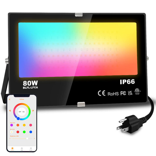 MELPO LED Flood Light Outdoor 800W Equivalent 8000LM Smart RGB Landscape Lighting with APP Control, DIY Scenes - Timing - Warm White 2700K - Color Changing Uplight, IP66 Waterproof US Plug (1Pack)
