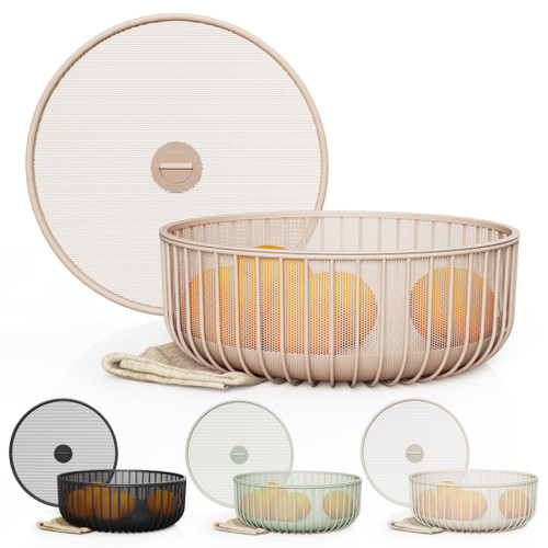 LIBKEN Metal Fruit Bowl with Mesh Lid and Basket - Fruit and Vegetable Holder For Kitchen Counter - Countertop Display Baskets Organizer - Bowl Storage for Veggie, Fruits, Snack, and Banana - Peach