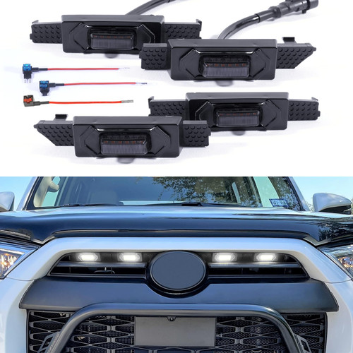 Grill LEDs for 2020-2024 4runner Front Grill Lights Grille LED Smoked White Rapto r Lights for 2020 2021 2022 2023 2024 4Runner TR D Off Road Sport Sr5 Limited Grill Lights Warning Lamps,4Pcs/Set