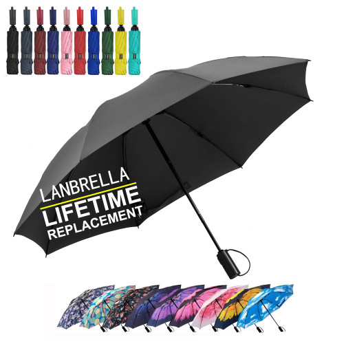 LANBRELLA Umbrella Reverse Travel Umbrella Windproof Compact Folding - C2.1 Black