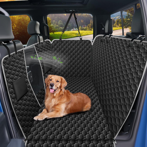 Mancro Floor Dog Hammock for Truck with Flip Up Rear Seats, Waterproof Truck Dog Seat Cover Back Seat with Mesh Window, Compatible with F150, Chevy Silverado & RAM, Black