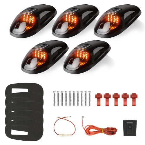 FOUFLY 5-Pieces Amber Smoke Cab Roof Running Top Marker Lights 264146BK Assembly Wire Harness Replacement for 1500 2500 3500 4500 5500 2003-2018 Pickup Trucks