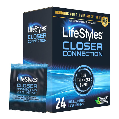 Lifestyles Closer Connection Natural Rubber and Lubricated Thin Latex Condoms, 24 Count, Triple Tested (Pack of 1)