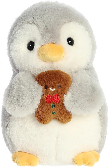 Aurora Playful Pompom Penguin Gingerbread Man Stuffed Animal - Vibrant Companions - Endless Fun - Gray 8 Inches