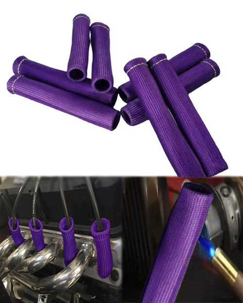 Spark Plug Heat Shield Sleeve - 8 PCS 2500° Spark Plug Wire Boots Protector, 6 Inches Spark Plug Heat Sleeve Protection Cover Replacement for LS1 / LS2 SBC BBC 350 454 Car Truck, Purple