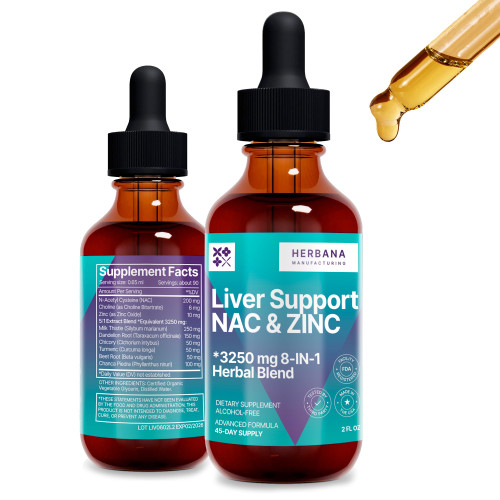 Liver Support & NAC, Zinc - 2 fl oz Liquid Drops with Milk Thistle, Dandelion Root, Chicory, Turmeric, Beet Root, Chanca Piedra - Liver Cleanse & Detox Supplement