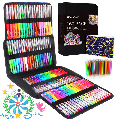 Oficrafted 160 Pack Gel Pens for Adult Coloring Book, 80 Colors Gel Pens Colored with 80 Rifills, Glitter Gel Pens for Artists Drawing & Painting
