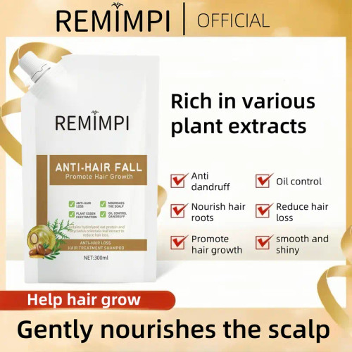 REMIMPI Anti-Hair Fall Hair Loss Treatment Shampoo Oil Control Anti dandruff Haircare Ginseng Ginger Help Hair Growth Jojoba Oat Repair Reduce Hair Loss Scalp Cleanser Conditioner300ML