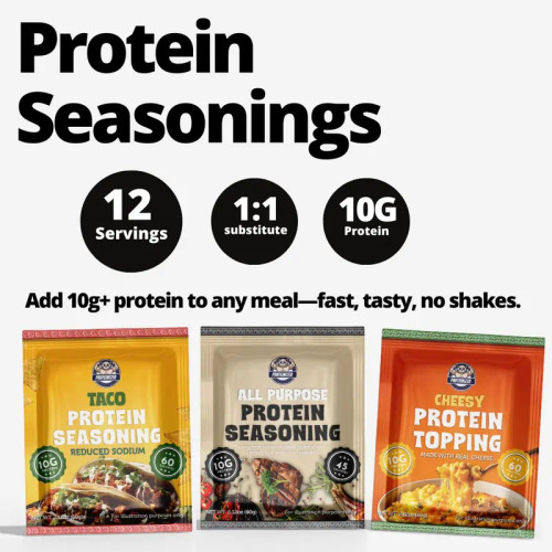 Proteinized Protein Seasoning Sample Pack - 12 Servings - 10g Protein Per Serving - Low Calorie - Bariatric Support - 1:1 Substitute for Other Seasoning - No Carbs - Bone Health - Muscle Recovery - Post Workout Fitness Nutrition - Edible Healthcare