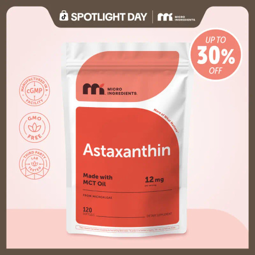Micro Ingredients Astaxanthin 12mg, 120 softgels | 4 monthly Supply, Natural Tanning, Fresh Microalgae Source, Easy to Swallow