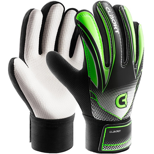 Clbort Soccer Goalie Gloves Youth Kids, Goalkeeper Gloves with Super Grip Palms, Anti-Slip Soccer Gloves, Double Wrist Protection (Green, 5)