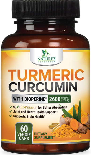 Turmeric Curcumin Supplement 2600mg - 95% Curcuminoids with Organic Turmeric & BioPerine Black Pepper Extract for Best Absorption, Natural Vegan Joint Support, Non-GMO, Bottled in USA - 60 Capsules Turmeric Curcumin Supplement 2600mg - 95% Curcuminoids with Organic Turmeric & BioPerine Black Pepper Extract for Best Absorption, Natural Vegan Joint Support, Non-GMO, Bottled in USA - 60 Capsules