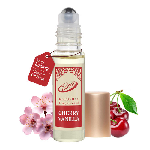Zoha Cherry Vanilla - Cherry Perfume for Women and Men, Skin-Friendly, Alcohol-Free Perfume Oil, Travel Size Clean Parfum, 6ml Roller