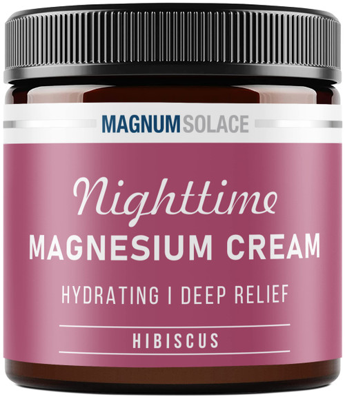 Magnum Solace Magnesium Lotion – Hydrating Nighttime Cream Apply to Legs, Arms or Chest - Topical Chloride USA Made and Safe for Kids (Hibiscus)
