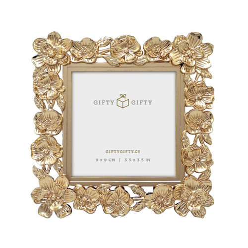 GIFTY GIFTY Square Spring Blossom Photo Frame / 3.5x3.5 In | For Vertical Display on Tabletops | Perfect for Home Decor, Wedding, Vacation, Graduation, Or Any Milestone Photos (Gold)