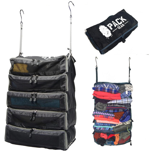 Pack Gear Hanging Suitcase Organizer - Our XL Hanging Luggage Organizer Perfectly Fits Any Suitcase - Our Packing Cubes For Travel Use Mesh Windows to Make Finding Any Outfit Easy (Black, XL)