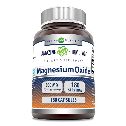 Amazing Formulas Magnesium Oxide Supplement | 500 Mg Per Serving | 180 Capsules | Non-GMO | Gluten-Free | Made in USA