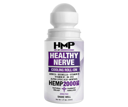 HMP Nerve Roll-On for Feet, Hands, Legs, Toes, Back 2000MG Hemp with Menthol & Arnica, Soothing Cooling Formula, Made in USA, 50ml (1 Pack)