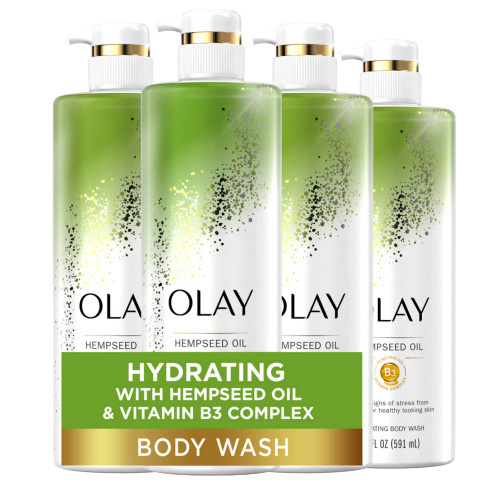 Olay Hydrating Body Wash for Women with Hempseed Oil and Vitamin B3, 20 fl oz (Pack of 4)