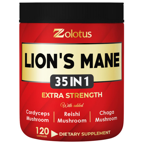 Zolotus 35 in 1 Lions Mane Mushroom Capsules Cordeyceps, Reishi, Elderberry, Ashwagandha, Panax Ginseng - 120 Count