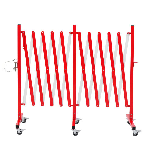 GYMTIME Industrial Expandable Metal Barricade, 16 Feet, Red and White, Easily Assembled Safety Barrier with Casters, Flexible Mobile Barrier Gate, Adjustable Traffic Fence