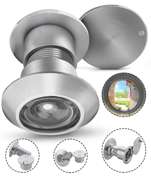 Earl Diamond - Solid Brass Door Peep Holes for Front Door, 220-Degree Door Viewer Peephole with Heavy Duty Rotating Privacy Peephole Cover for 1-21/32" to 2-1/8" Thick Door (Satin Nickel Finish)