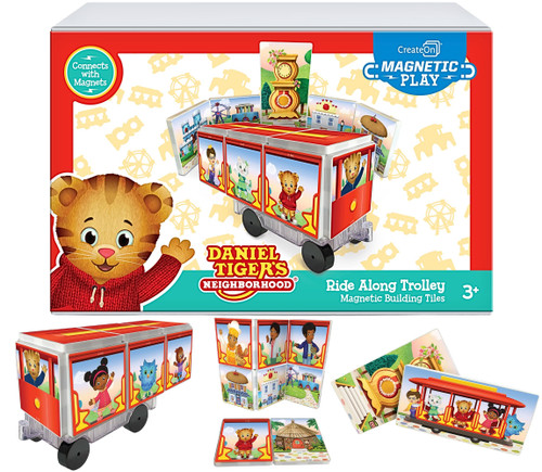 CreateOn Daniel Tiger’s Neighborhood: Neighborhood Trolley Magnetic Tiles Structure Set, Building Toys for Kids, Educational Stem & Montessori Tools for Ages 3+, 15 Pieces