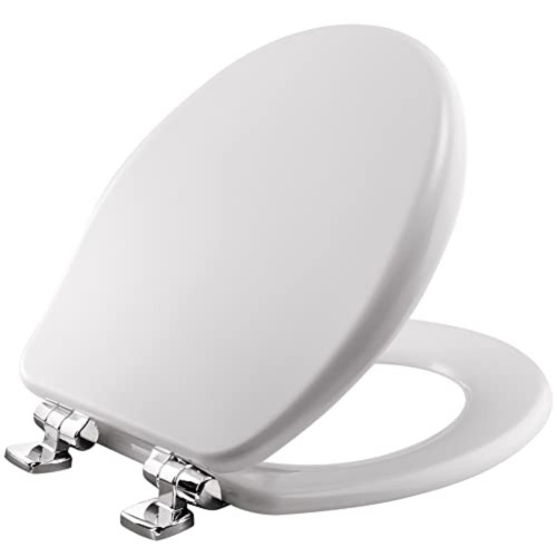 Bemis Alesio Slow Close Toilet Seat, Sleek Chrome Hinges and Adjustable Perfect Fit Wood Seat, Made in USA, Round, White Bemis Alesio Slow Close Toilet Seat, Sleek Chrome Hinges and Adjustable Perfect Fit Wood Seat, Made in USA, Round, White