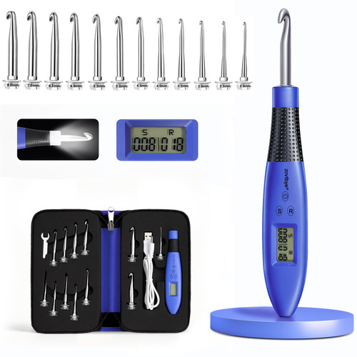 Light Up Crochet Hook Set Lighted Crochet Hook Set with 12 Different Size Interchangeable Crochet Needle, Ergonomic with 2 Levels Led and Digital Stitch Counter for Crocheting and Knitting