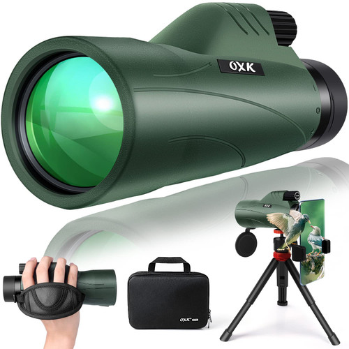 12x56 High Power Monocular Telescope for Adults | Comes with Smartphone Adapter Tripod Travel Bag | Bird Watching Hunting Hiking Camping Gift - Green