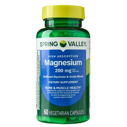 Spring Valley Magnesium 200 mg, Sleep Support & Bone & Muscle Health, Dietary Supplement, Vegetarian Capsules, 60 Count Spring Valley Magnesium 200 mg, Sleep Support & Bone & Muscle Health, Dietary Supplement, Vegetarian Capsules, 60 Count